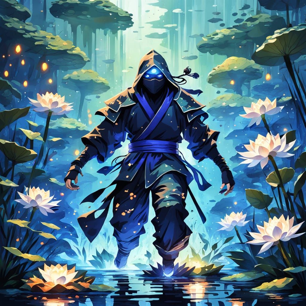 Ninja Surfaces on a Pond of Glowing Lily Pads