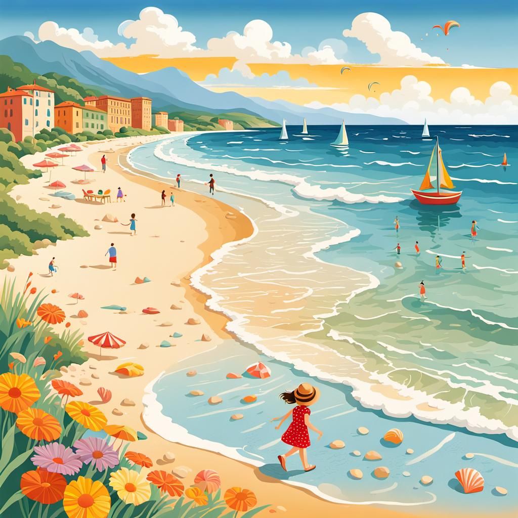 Carefree Italian Beach Scene Captured in Vibrant Colors