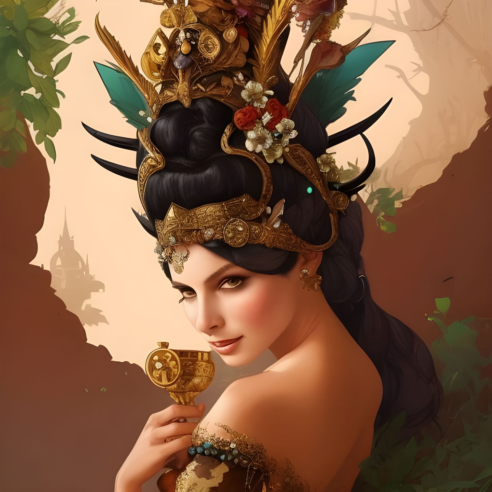 Rabbit Queen with Jeweled Crown in Ornate Style