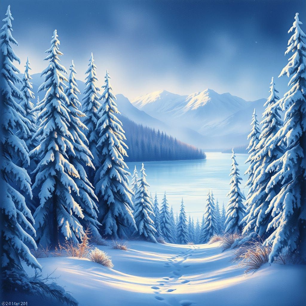 Winter Serenity in Cyberpunk Watercolor