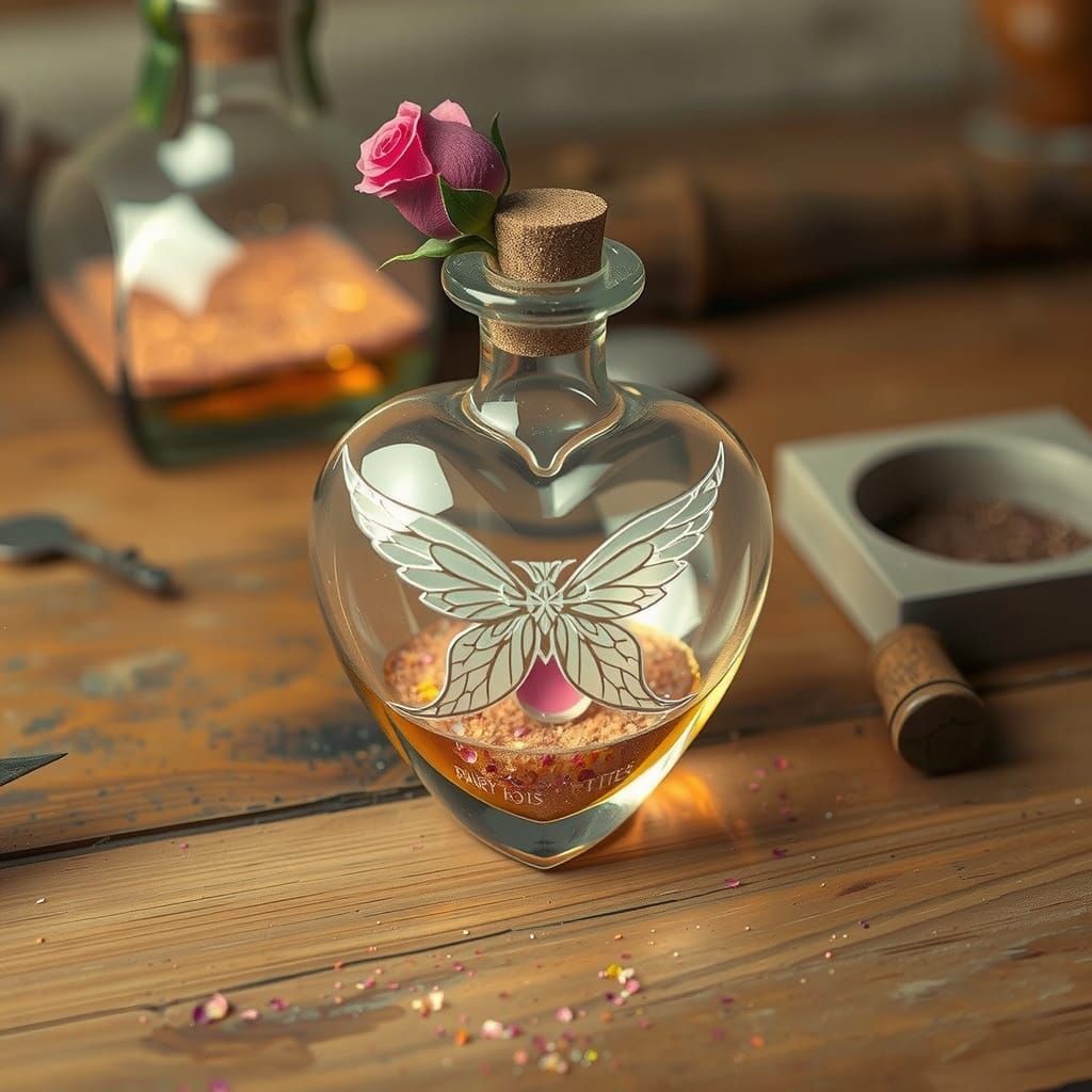 Heart-Shaped Crystal Vial with Fairy Wings