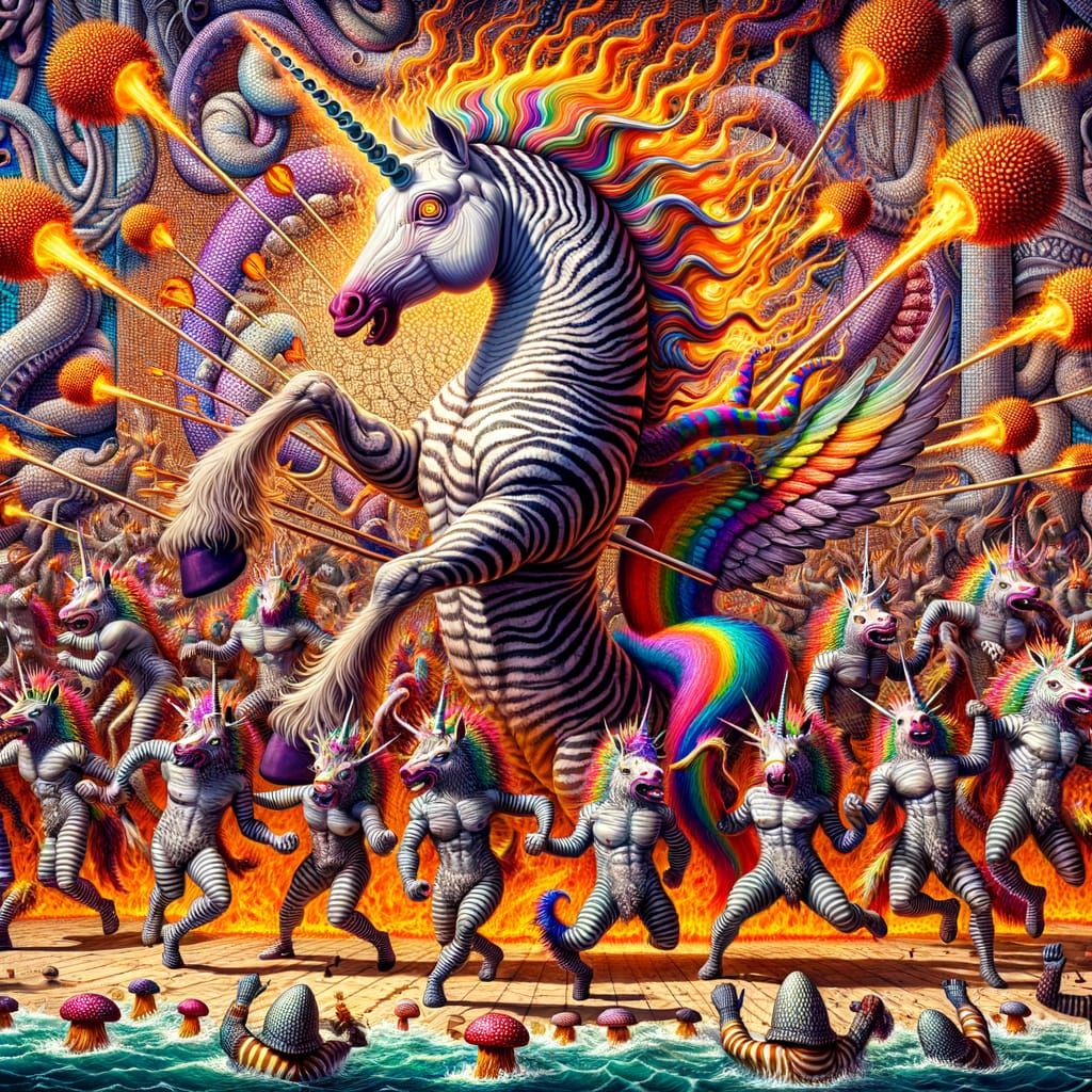 Psychedelic Unicorn-Humanoids Dance Around Giant Fish