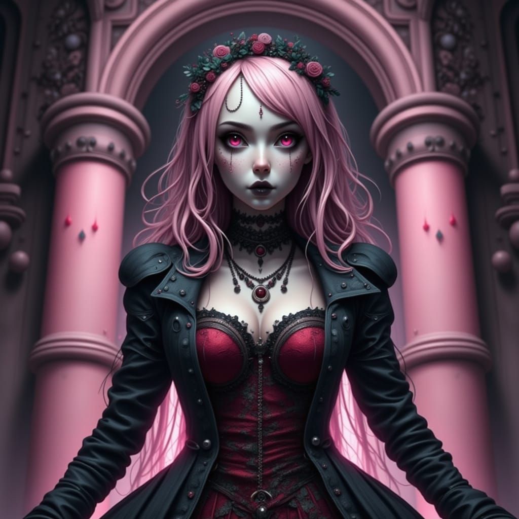 Pink-Eyed Gothic Girl: Digital Matte Painting