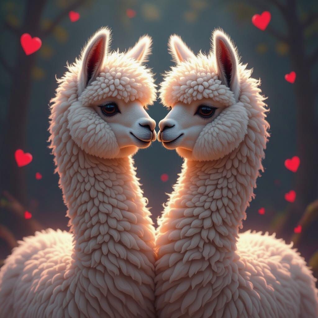 Two Alpacas Form Love Heart Shape in Fantastical Concept Art