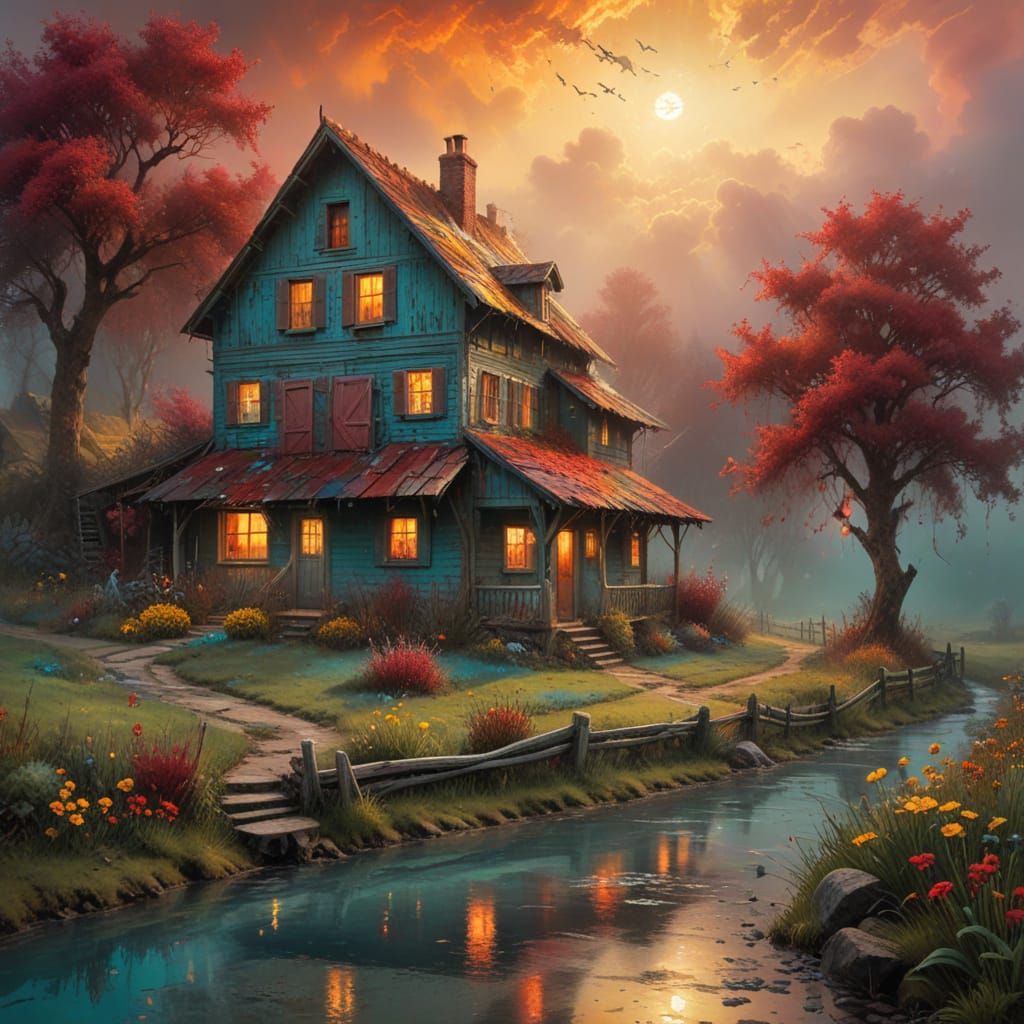 Ethereal Swiss Farmhouse in Vibrant Grunge Palette