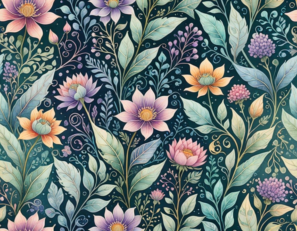 Whimsical Botanical Dreams in Vibrant Watercolor