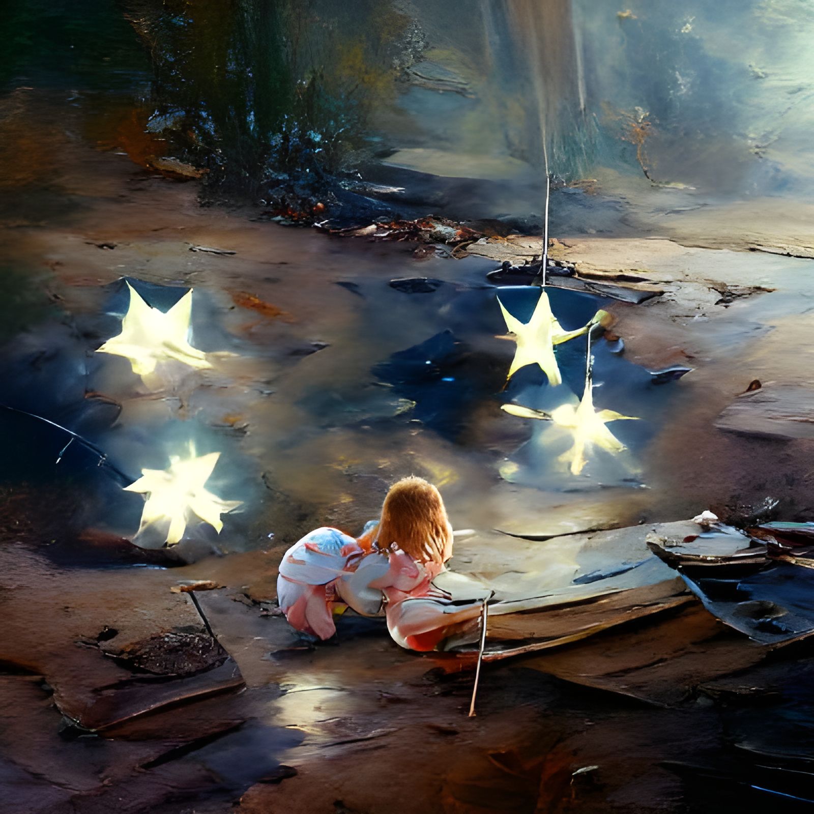 Twinkle Starry Night: Oil Painting Illustration
