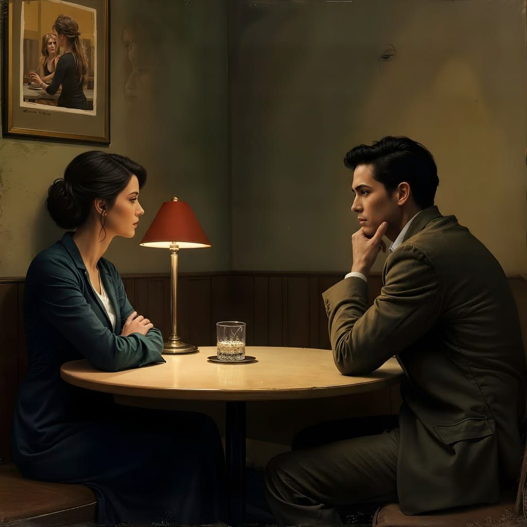 Unrequited Love in a Dimly Lit Cafe Painting