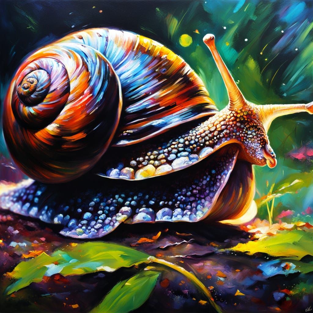 Glowing Snail Illuminated in a Dark Forest