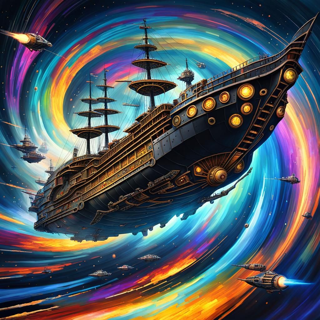 Steampunk Galleon Enters Black Hole: Sci-Fi Concept Art