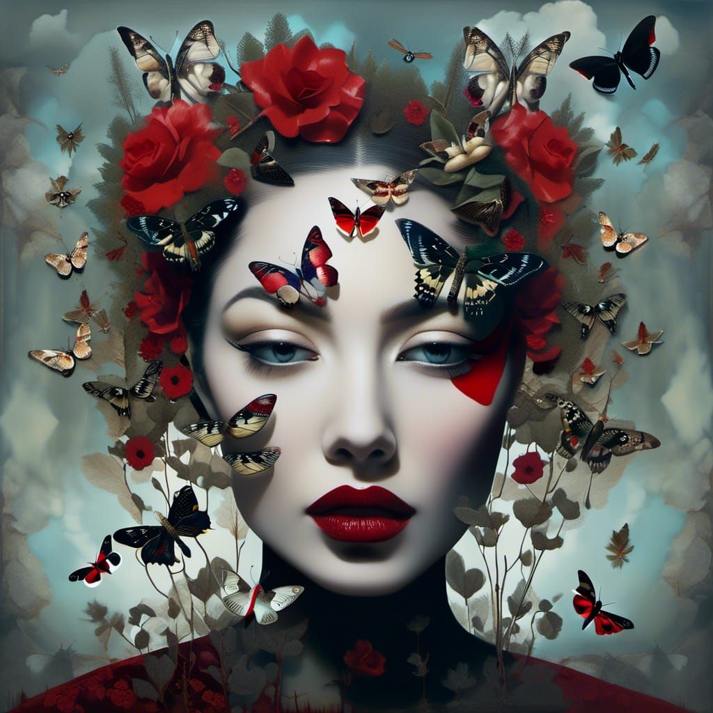 Macabre Surrealism Portrait in Mixed Media Collage