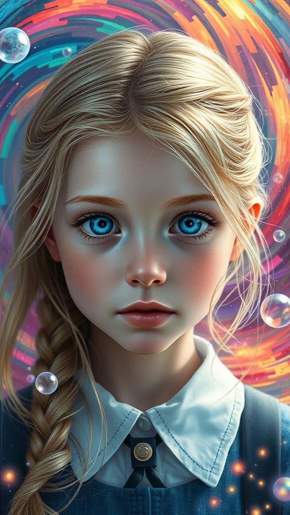Dreamlike Portrait of Schoolgirl in Vibrant Colors