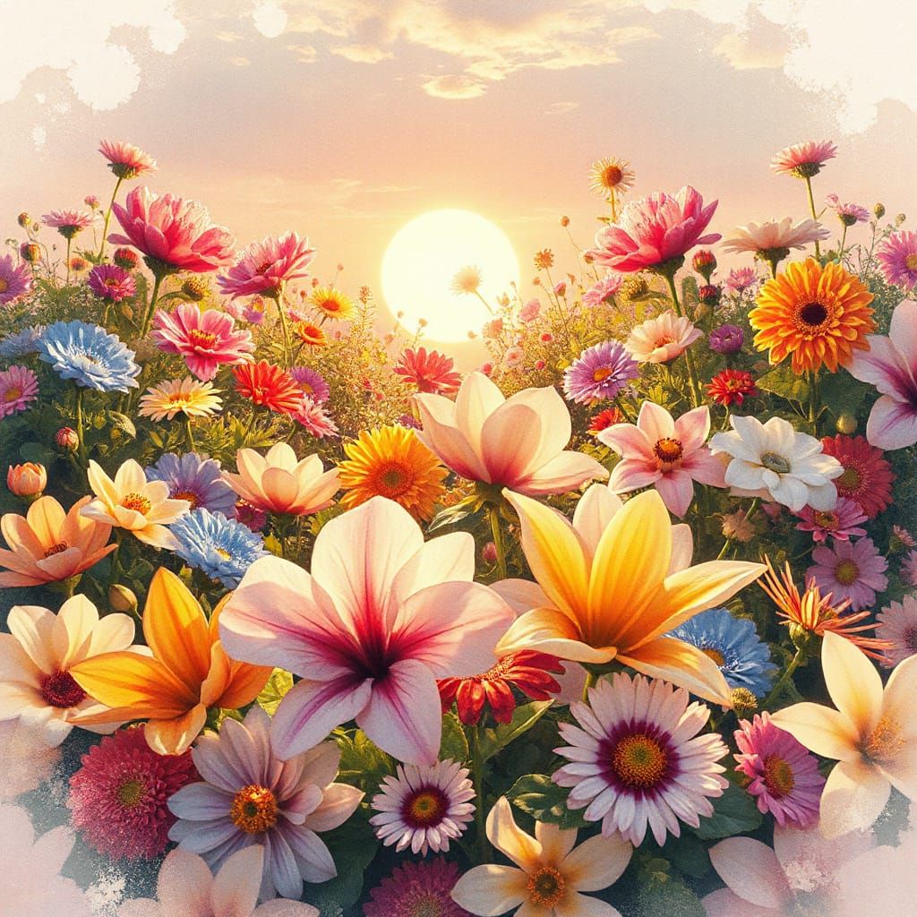 Radiant Garden in Watercolor Style