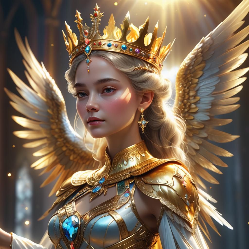 Queen with Golden Crown in Divine Realm