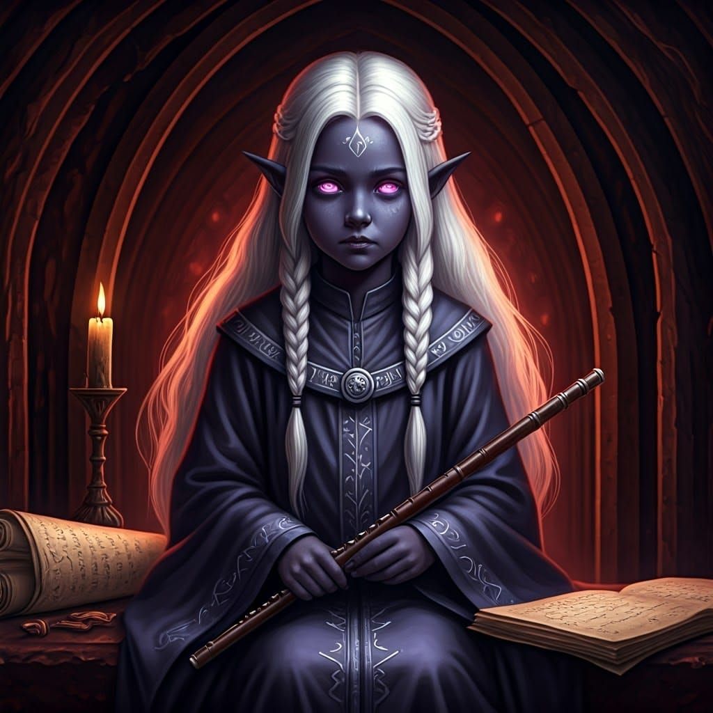 Dark Elf Child Portrait in Ethereal Fantasy Style