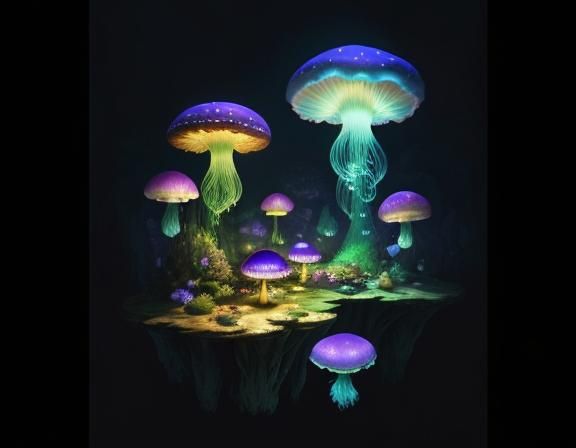 Jellyfish in Toadstool Forest, Beatrix Potter Style