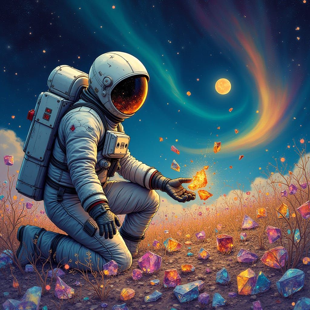 Astronaut in Shattered Glass Field: Cosmic Horror Art