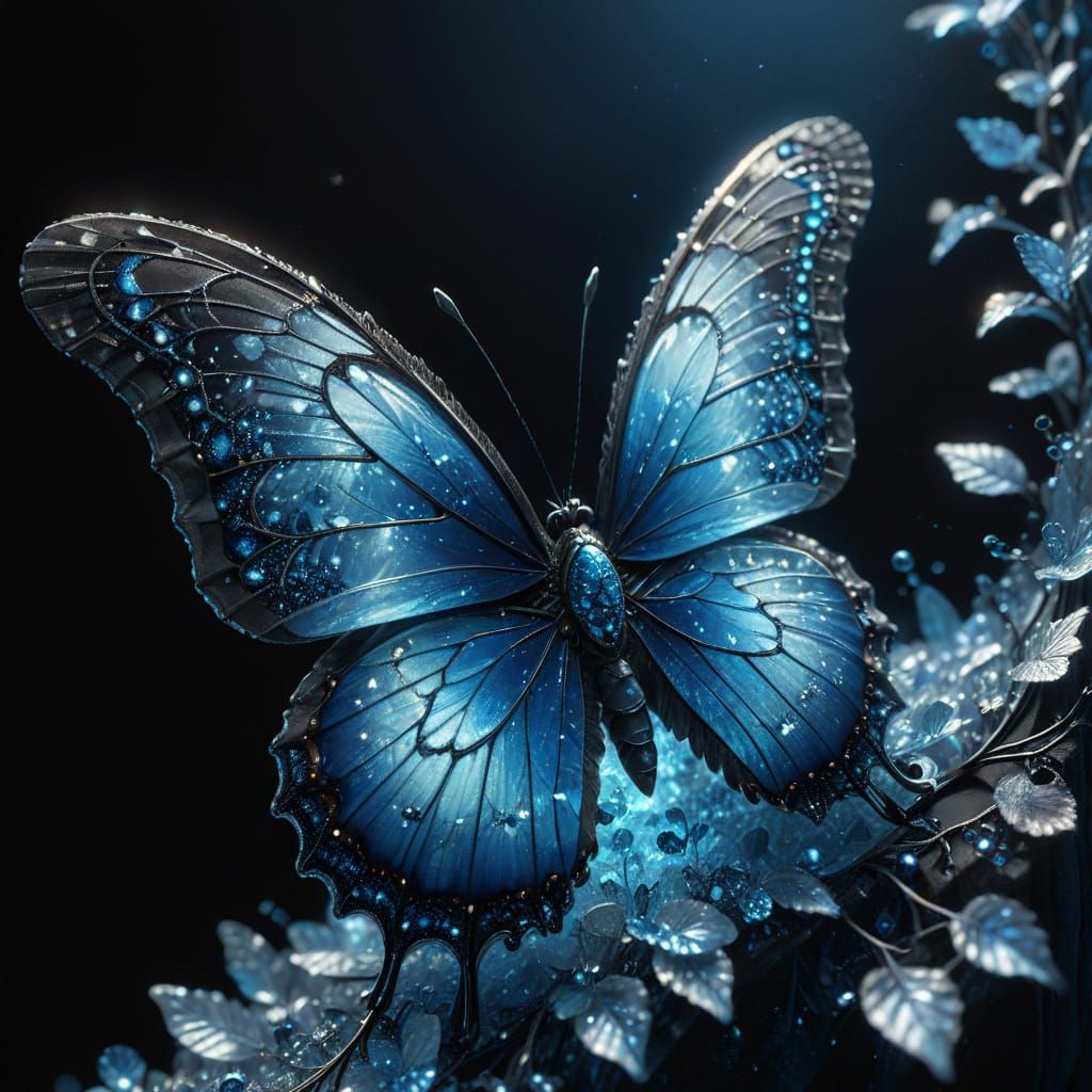 Blue Crystal Butterfly Digital Matte Painting