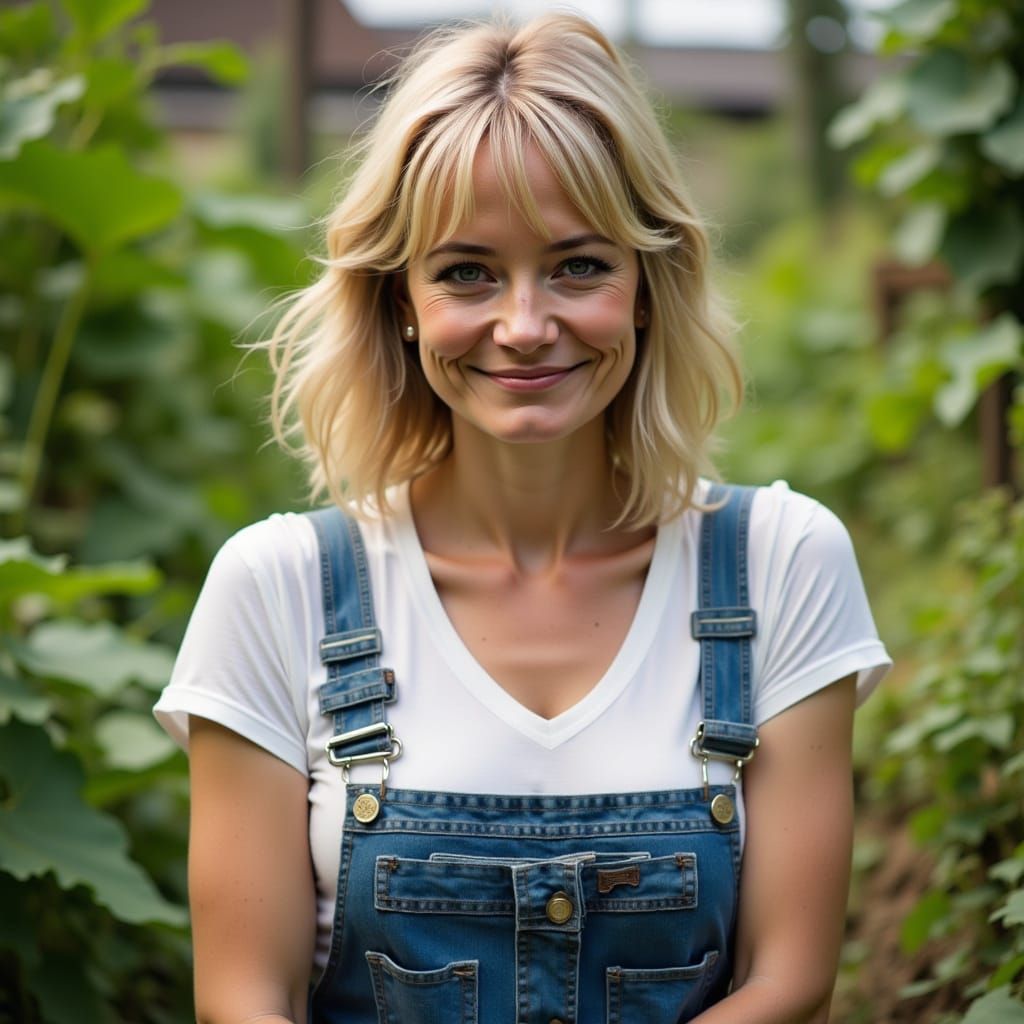 Felicity Kendal in 1970s Style Blue Dungarees