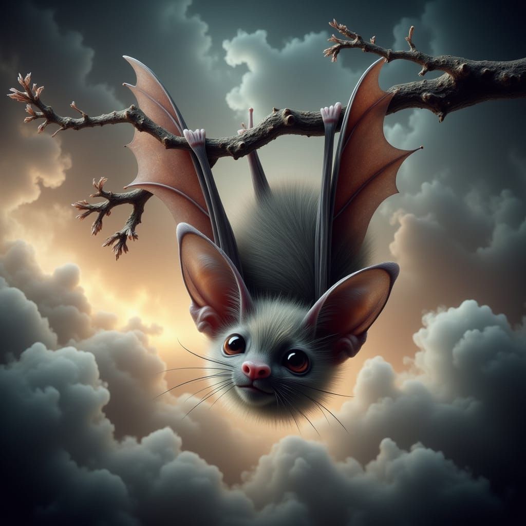 Whimsical Bat in Dreamy Landscape