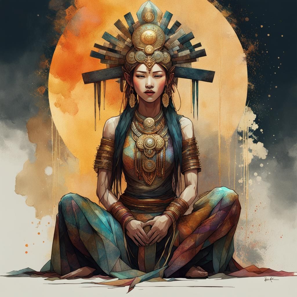 Elegant Naga Woman Portrait in Watercolor Style