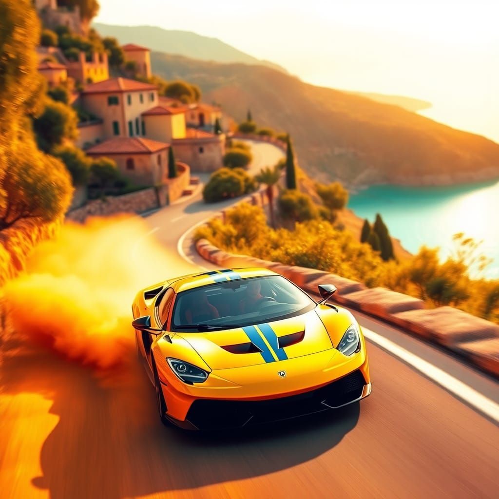 Italian Coastline Sports Car in Golden Hour