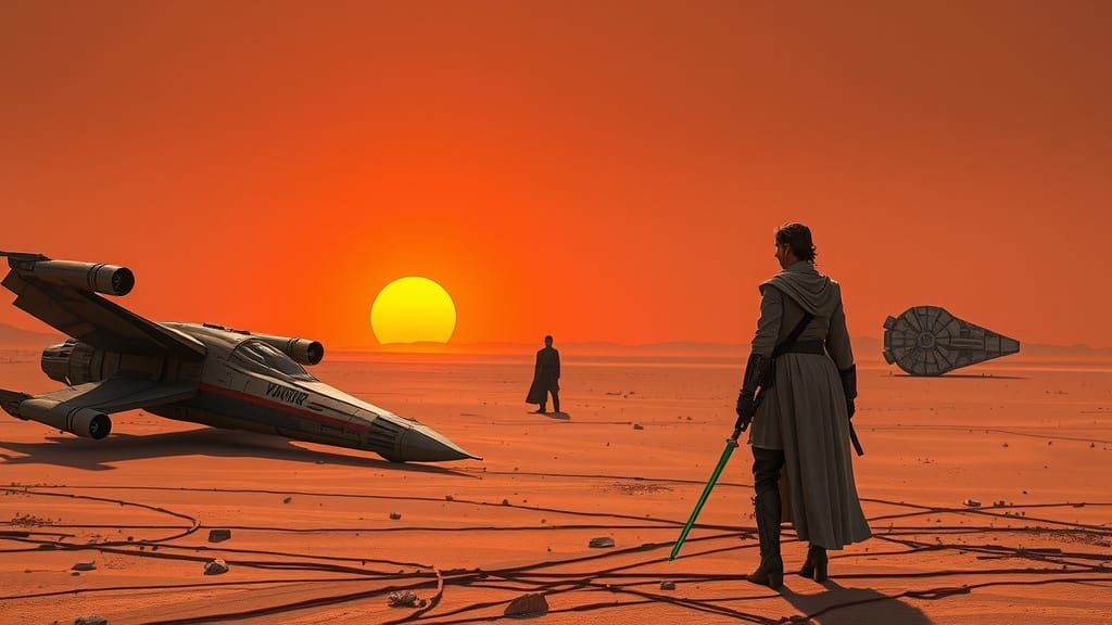 Jedi Knights on Jedha with Ruined Falcon