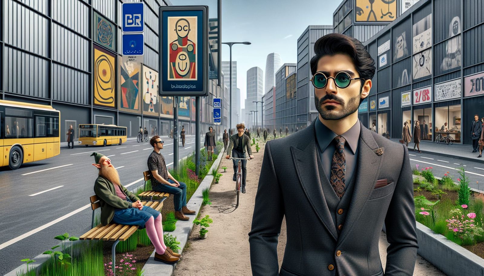 Elegant Man in AR Glasses on Future Street