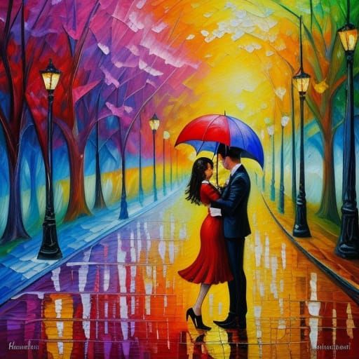 Vibrant Neo-Impressionist Romance Painting with Thick Paint ...