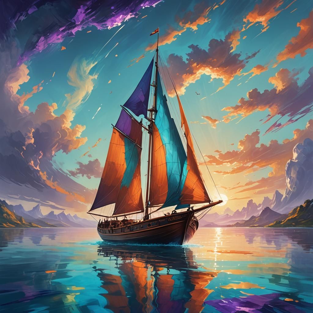 Musical Note Boat on Serene Water: Fantasy Art