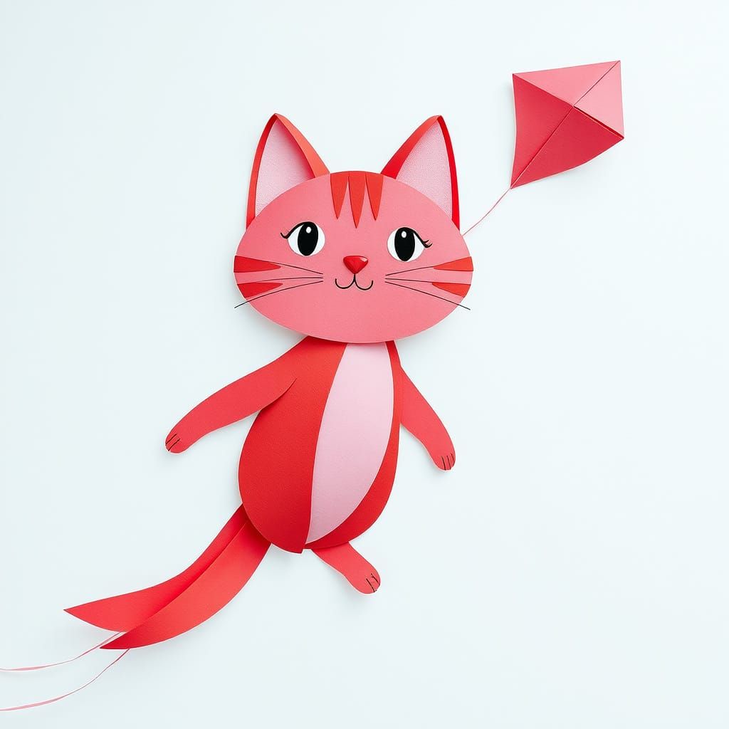 Vibrant Cat Kite in Paper Drawing Style