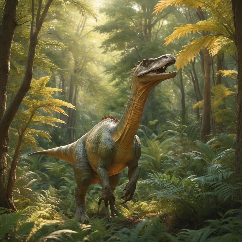 Hadrosaur in Whimsical Prehistoric Forest