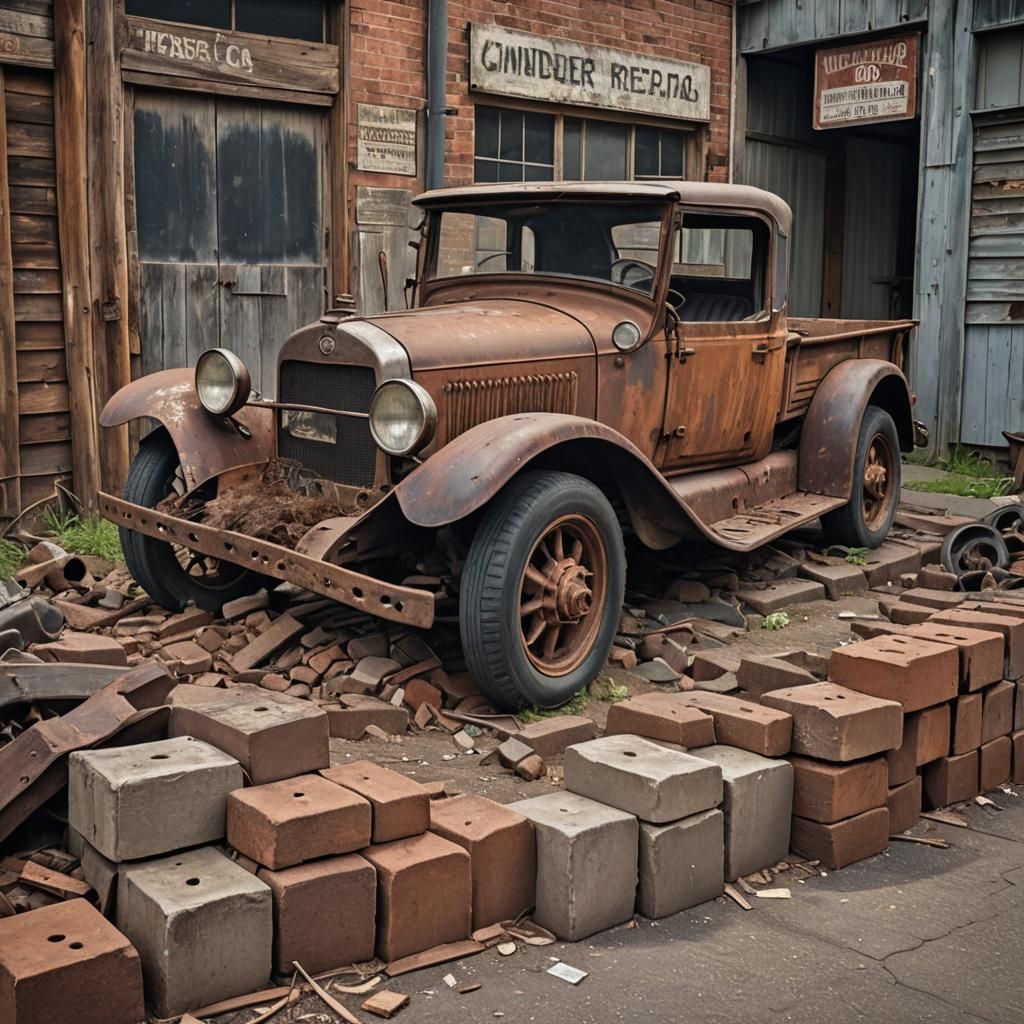 Rusted 1920s Ute at Abandoned Repair Shop