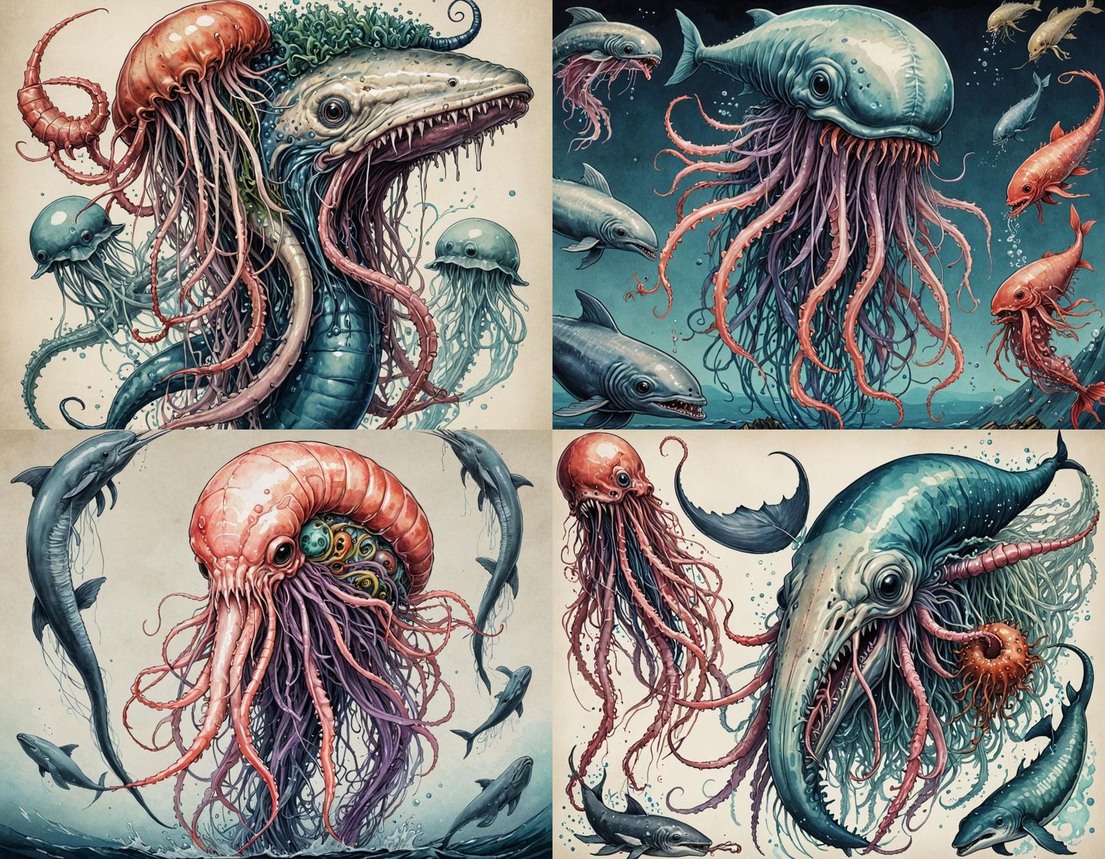 Bizarre Japanese Horror Creature in Ink