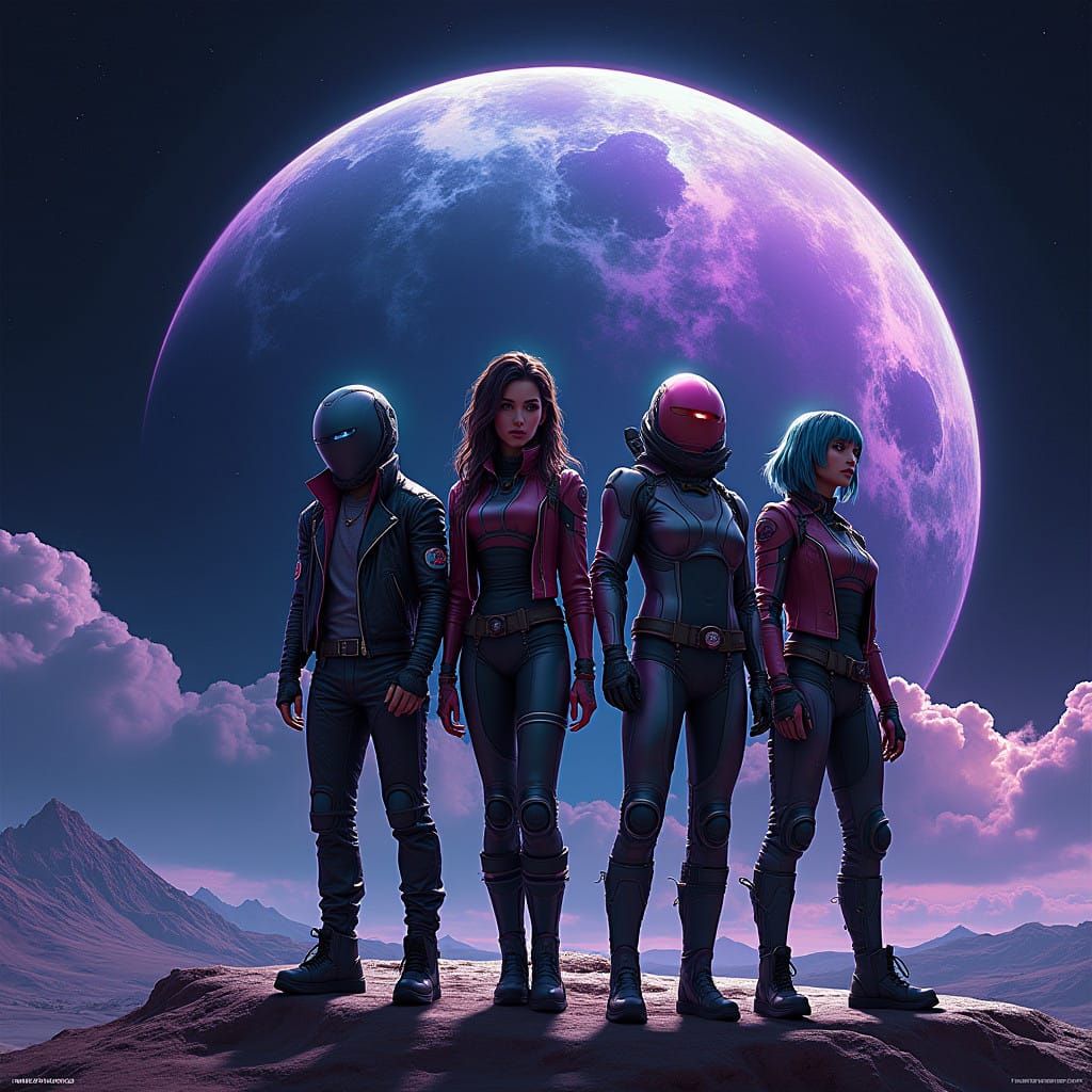 Space Explorers Defy Gravity in Futuristic Cosmic Landscape