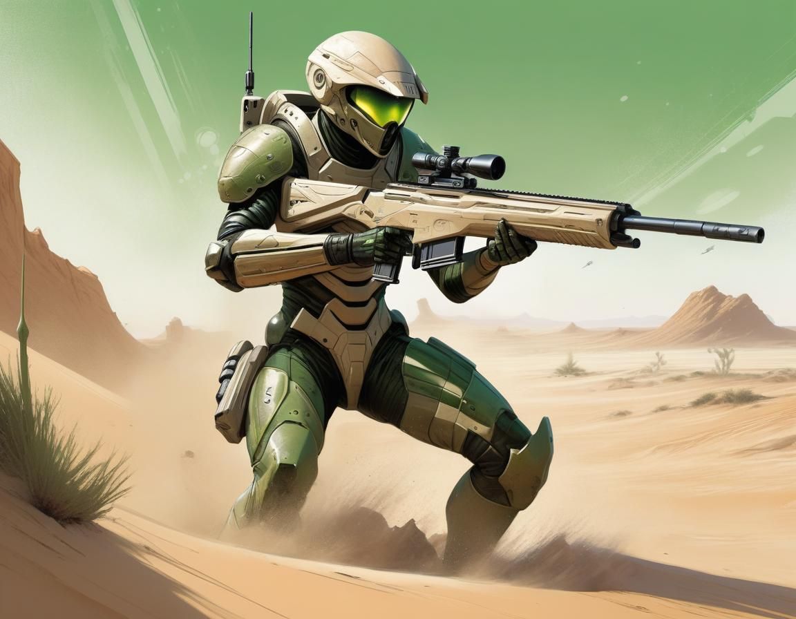 Futuristic Sniper on Alien Desert Planet