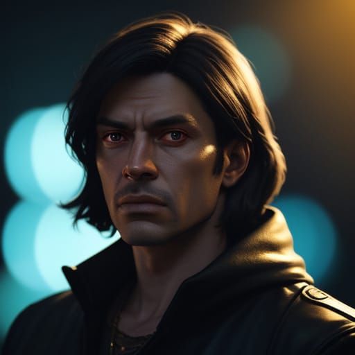 Dramatic Person in Dark Room with Bokeh