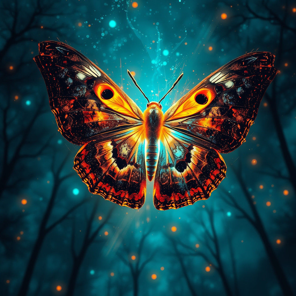 Luminous Moth in Crystalline Forest