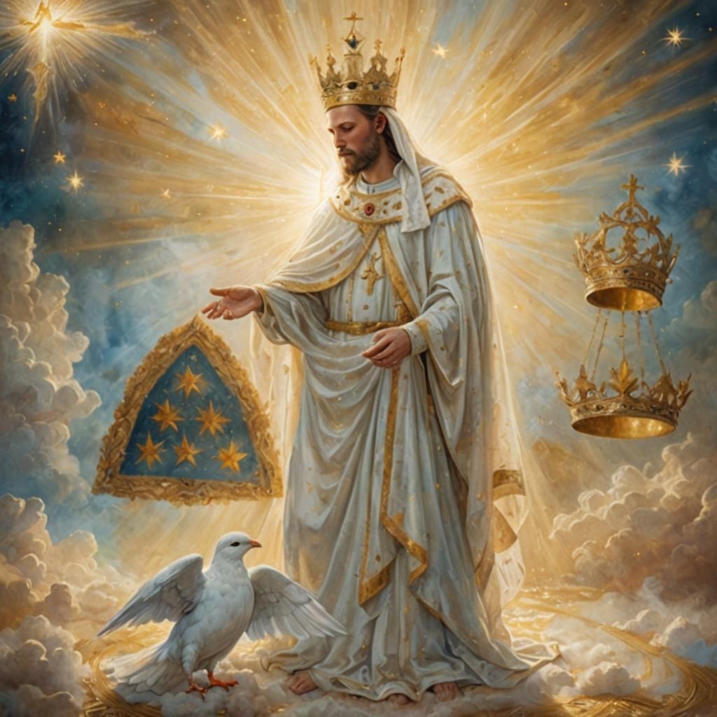 Dreamlike Portrait of Man with Crown and Dove