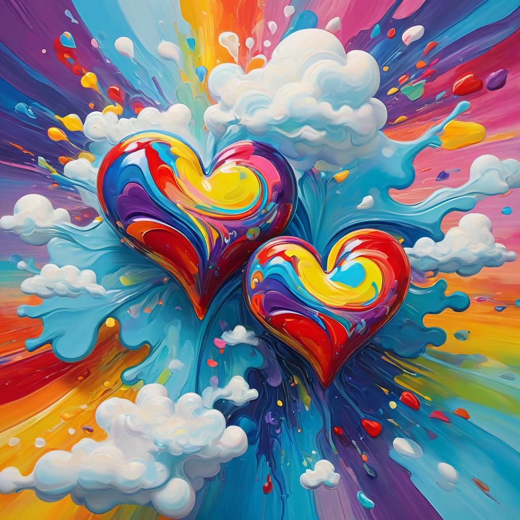 Vibrant 3D Splash Art of Colorful Love Hearts