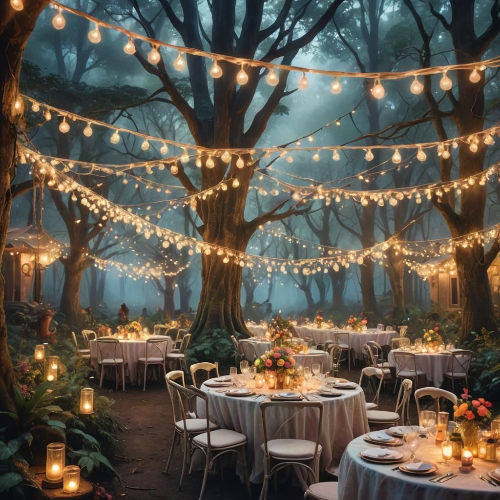 Misty Forest Goa Party Decoration in Watercolor Style