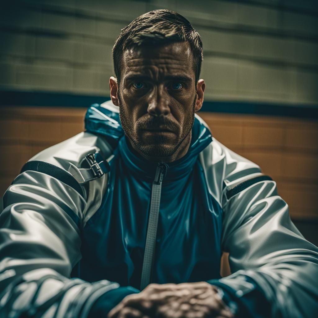 Cinematic Film Still of Athlete Tied Up