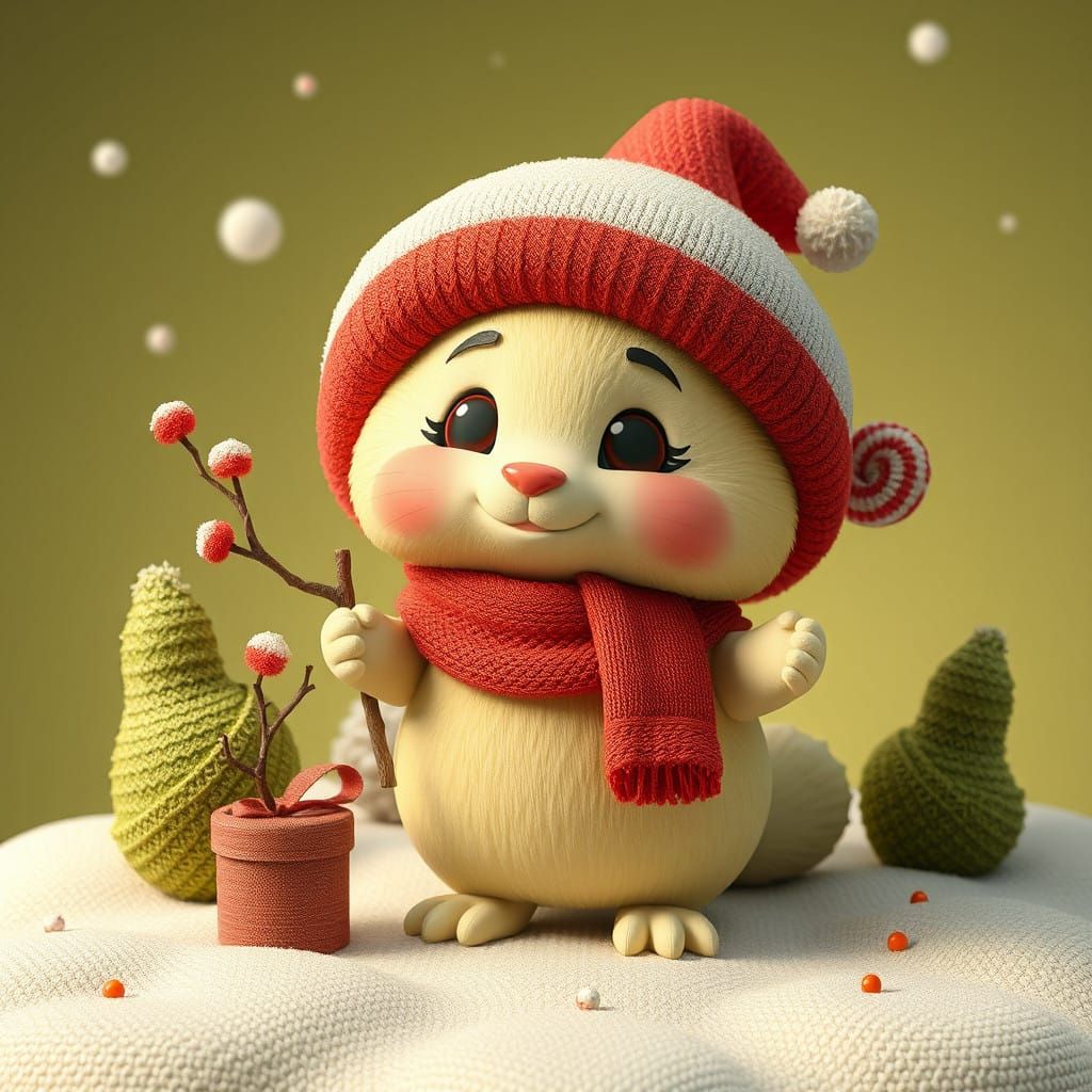 Surreal Green Snake in New Year's Hat with Pixel Art Style