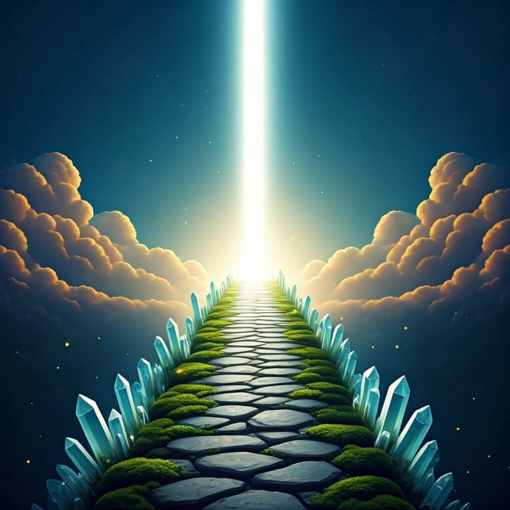 Celestial Pathway in Vibrant Moss and Ethereal Light