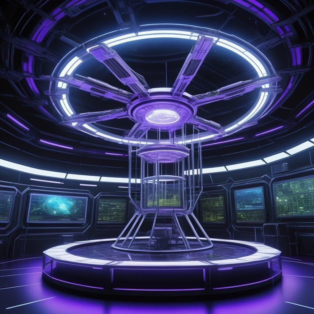 Ethereal Space Station in Deep Purple and Yellow Hues