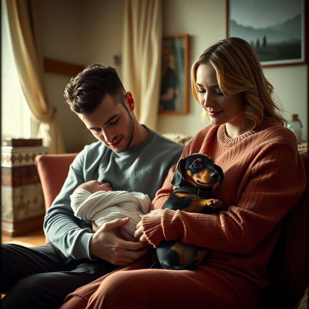 Tender Family Moment in Rustic Living Room