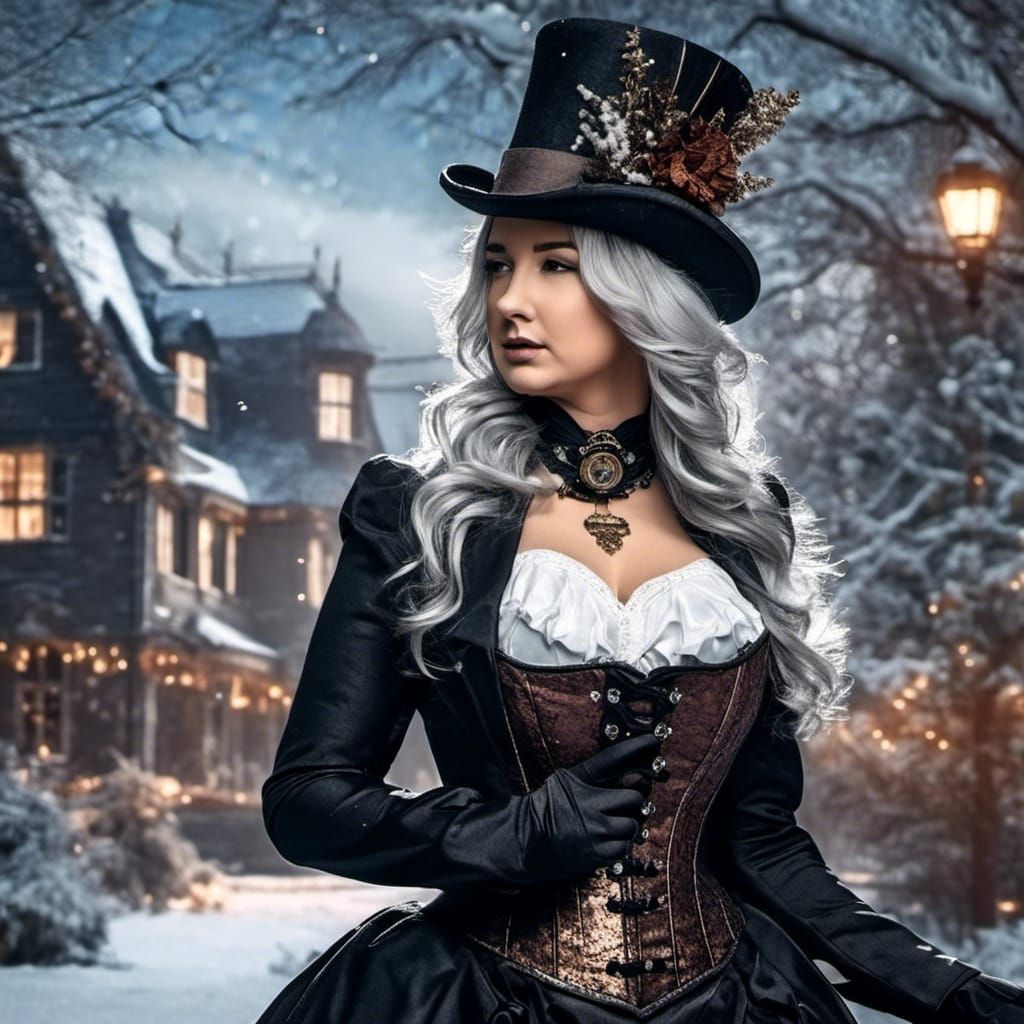 Steampunk Winter Wonderland: Detailed Digital Portrait