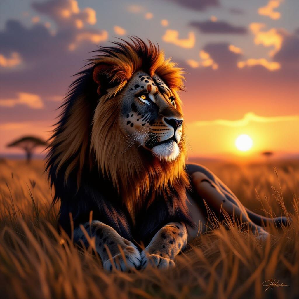 Majestic Melanistic Lion Surveys Savanna Kingdom