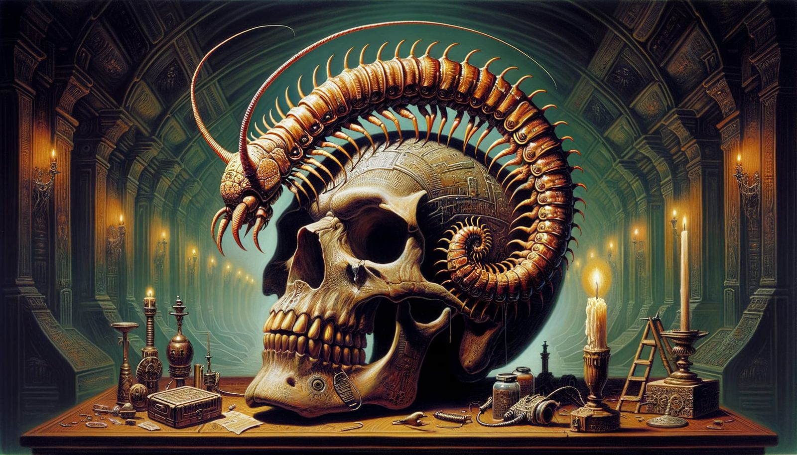 Centipede Skull in Biomechanical Art Style