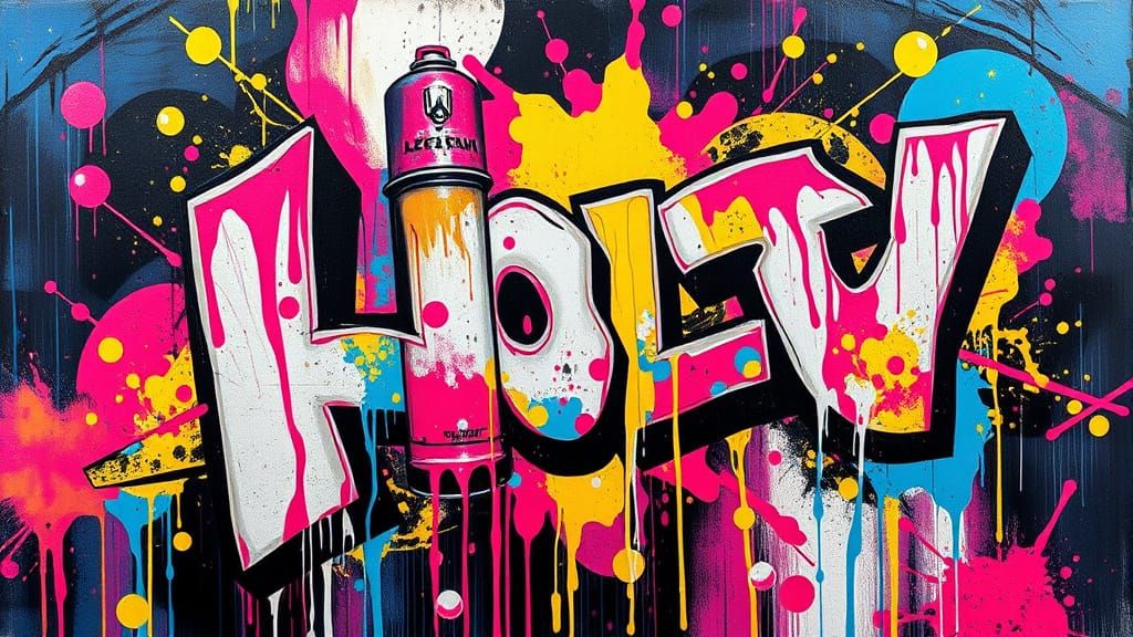 Vibrant 80`s Punk Rave Scene in Bold Graffiti Style